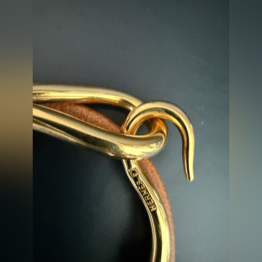 LOT 1712 18K gold plated HERMES vintage jumbo bracelet double tour - Picture 5 of 9
